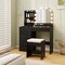 Costway Vanity Set with Mirror and Lights Dressing Table and Chair 4 Drawers 3 Open Shelves Black/White